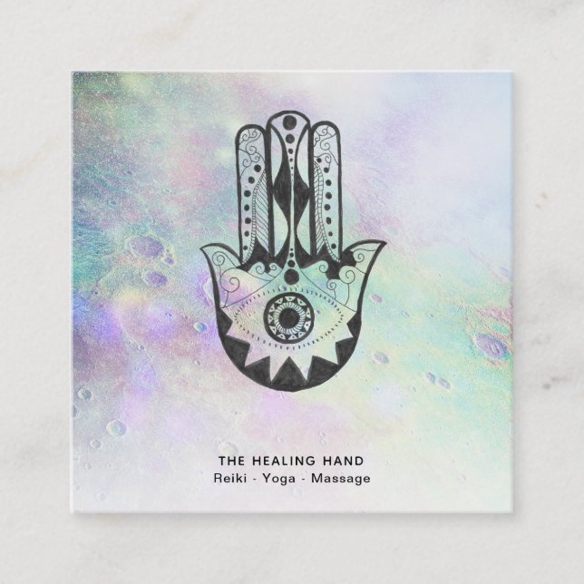 *~* Hamsa Hand of Fatima Craters of Måne Rainbow Fyrkantigt Visitkort (Framsida)