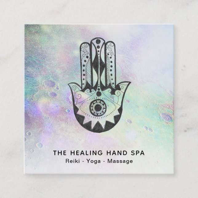 *~* Hamsa Hand of Fatima Craters of Rainbow Måne Fyrkantigt Visitkort (Framsida)