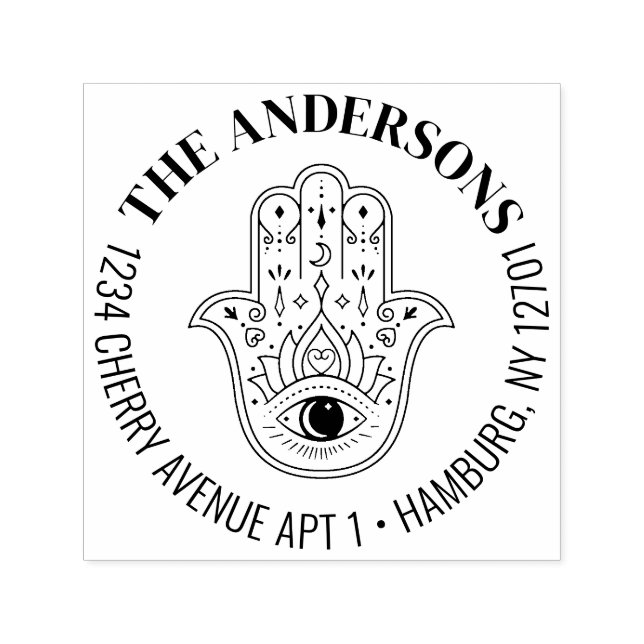 Hamsa Hand of Fatima Evil Öga Returadress Självfärgande Stämpel (Design)