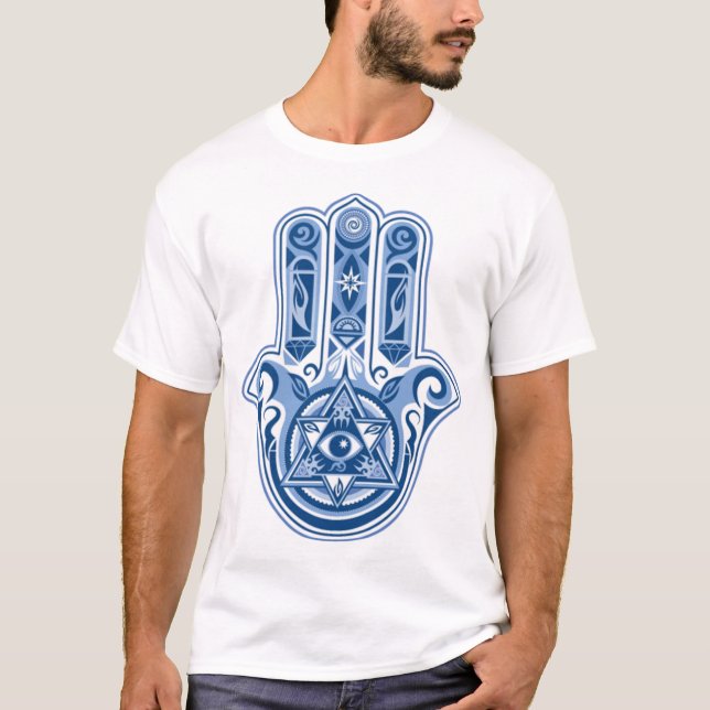 Hamsa Hand of Fatima Hamsa all Seeing Öga T Shirt (Framsida)