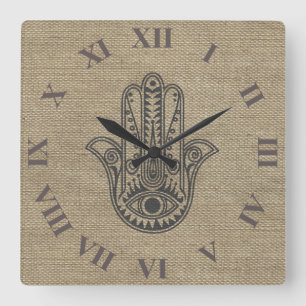 HAMSA Hand of Fatima symbol amulet Fyrkantig Klocka