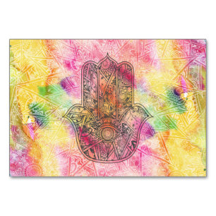 HAMSA Hand of Fatima symbol amulet Henna blommigt Bordsnummer