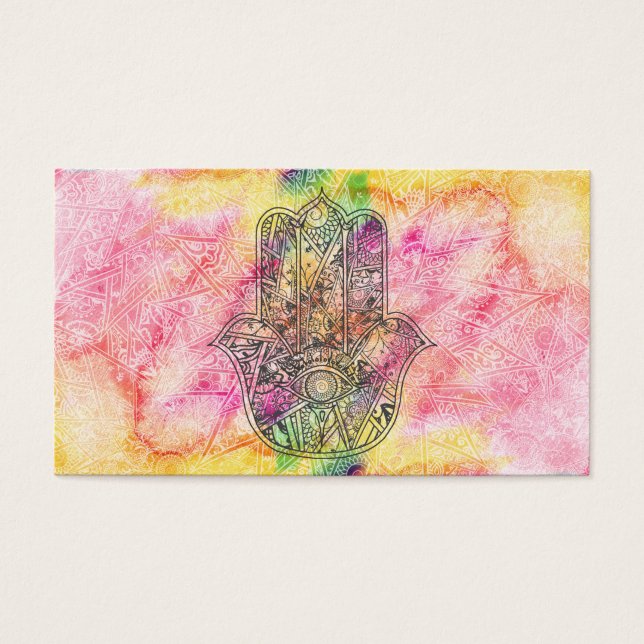 HAMSA Hand of Fatima symbol amulet Henna blommigt Visitkort (Framsidan)