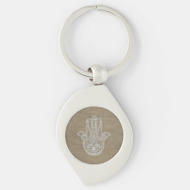 HAMSA Hand of Fatima symbol amulet Swirl Silverfärgad Nyckelring (Framsidan)