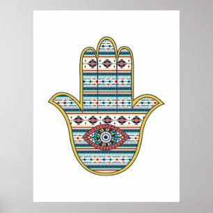 HAMSA Hand of Fatima symbol amulet, tribal Aztec Poster