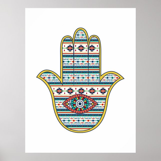 HAMSA Hand of Fatima symbol amulet, tribal Aztec Poster (Framsidan)