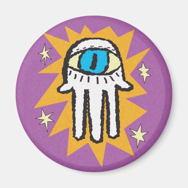 Hamsa Hand of God Guld and Lila Magnet (Framsidan)