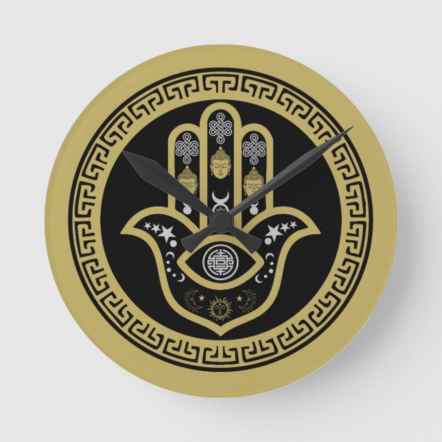 Hamsa Hand Ögonskydd Rund Klocka (Framsida)