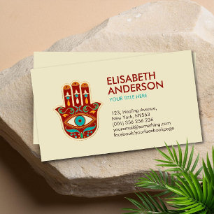 Hamsa Hand Ornament - röd, orange och grönt till h Visitkort