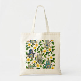 Hamsa Hand & Plumeria Blommor Onda Ögat Botanisk Tygkasse