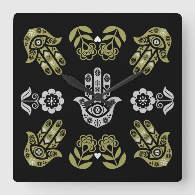 Hamsa Hand Protection Art Fyrkantig Klocka (Framsida)