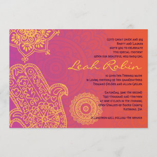 HAMSA HAND Röd Orange Baby Namn Invitation Inbjudningar
