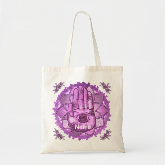 Hamsa Hand Rosa Lotus tote bag Tygkasse (Framsidan)