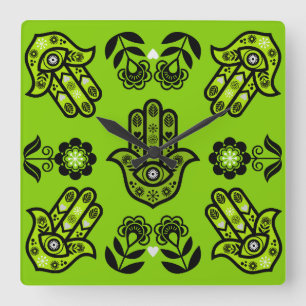 Hamsa Hand Skydds Konst Fyrkantig Klocka