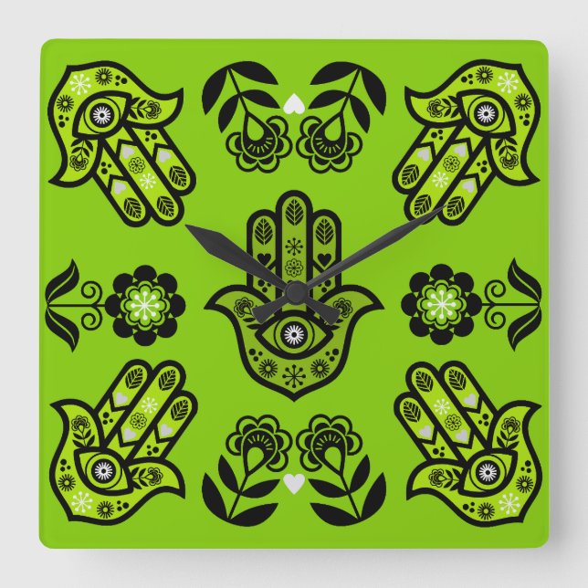 Hamsa Hand Skydds Konst Fyrkantig Klocka (Framsida)
