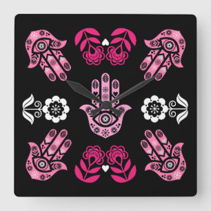 Hamsa Hand Skydds Konst Fyrkantig Klocka