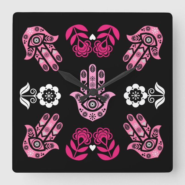 Hamsa Hand Skydds Konst Fyrkantig Klocka (Framsida)
