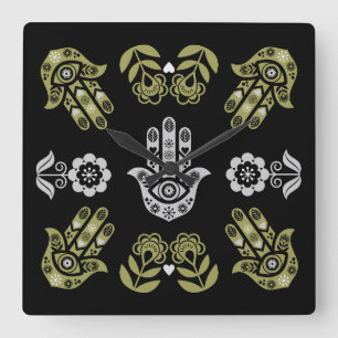 Hamsa Hand Skydds Konst Fyrkantig Klocka