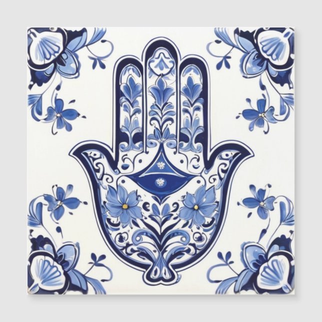 Hamsa Hand Symbol - Blue and White Hand of Fatima (Framsida)