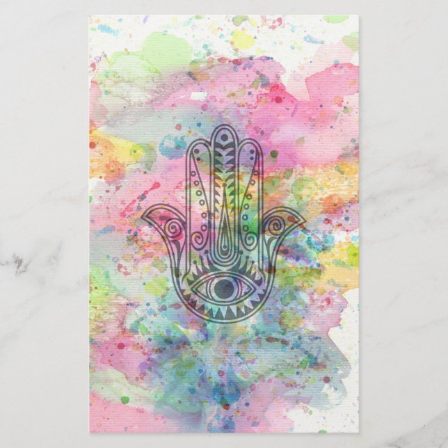 HAMSA Hand Symbol Colorful Watercolor (Framsida)