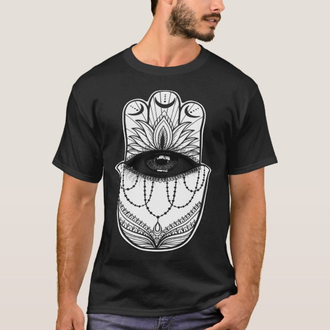 Hamsa Hand Yogi Hand Hams Amulet Good Luck Charm B T Shirt (Framsida)