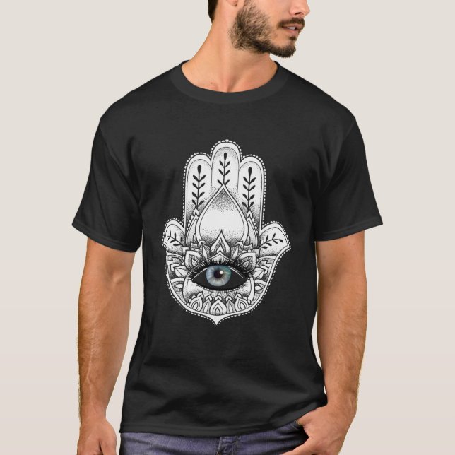 Hamsa Hand Yogi Hand Hams Amulet Good Luck Charm O T Shirt (Framsida)