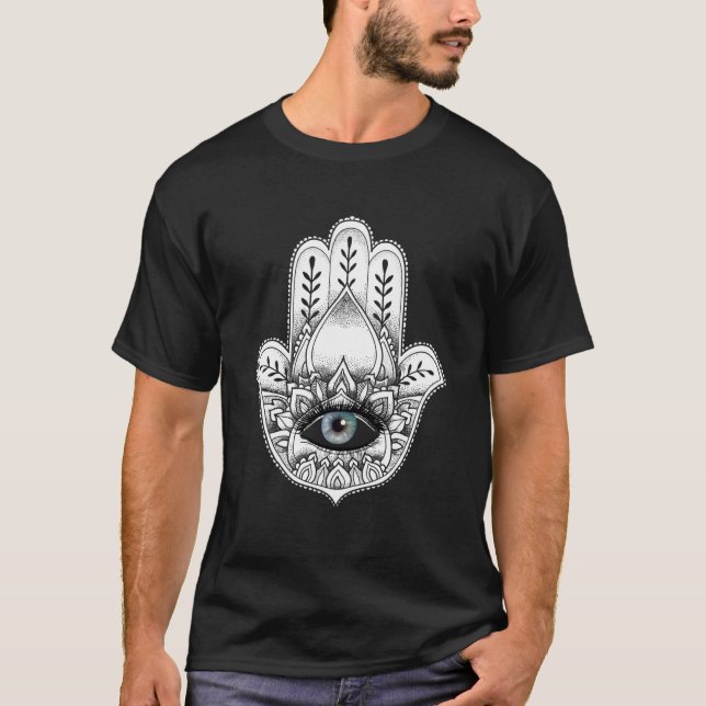 Hamsa Hand Yogi Hand Hams Amulet Lycka till Charm  T Shirt (Framsida)