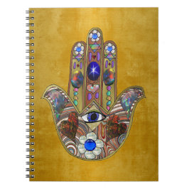 Hamsa Hearts Flowers Opal Art på Guld Anteckningsbok