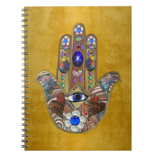 Hamsa Hearts Flowers Opal Art på Guld Anteckningsbok