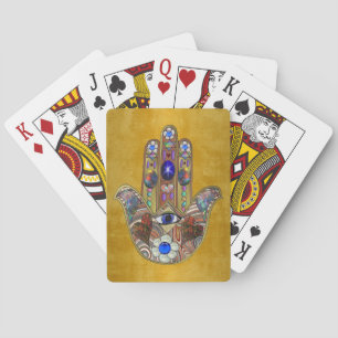 Hamsa Hearts Flowers Opal Art på Guld Casinokort