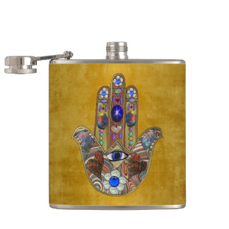 Hamsa Hearts Flowers Opal Art på Guld Fickplunta