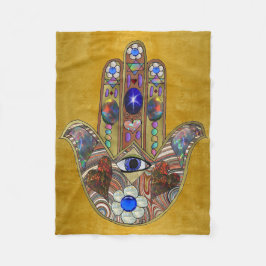 Hamsa Hearts Flowers Opal Art på Guld Fleecefilt