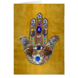 Hamsa Hearts Flowers Opal Art på Guld Hälsningskort