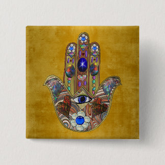 Hamsa Hearts Flowers Opal Art på Guld Knapp