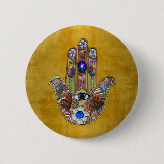 Hamsa Hearts Flowers Opal Art på Guld Knapp