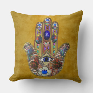 Hamsa Hearts Flowers Opal Art på Guld Kudde