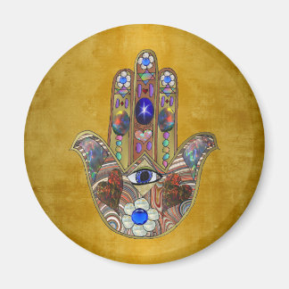 Hamsa Hearts Flowers Opal Art på Guld Magnet