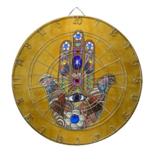 Hamsa Hearts Flowers Opal Art på Guld Piltavla
