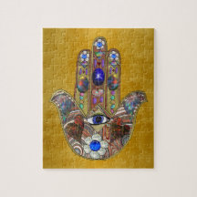 Hamsa Hearts Flowers Opal Art på Guld