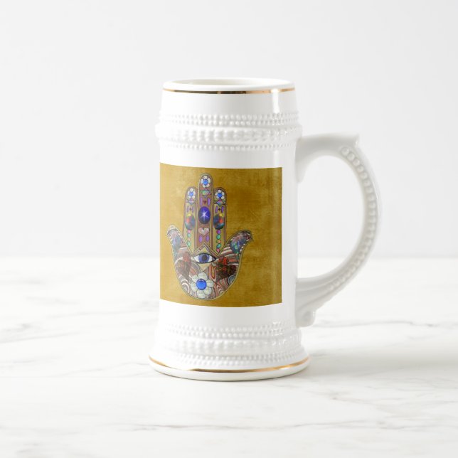 Hamsa Hearts Flowers Opal Art på Guld Sejdel (Höger)