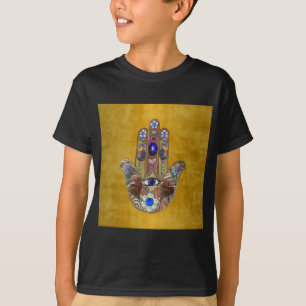 Hamsa Hearts Flowers Opal Art på Guld T Shirt