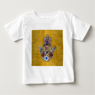 Hamsa Hearts Flowers Opal Art på Guld T-shirt