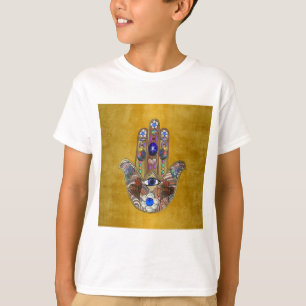 Hamsa Hearts Flowers Opal Art på Guld Tee