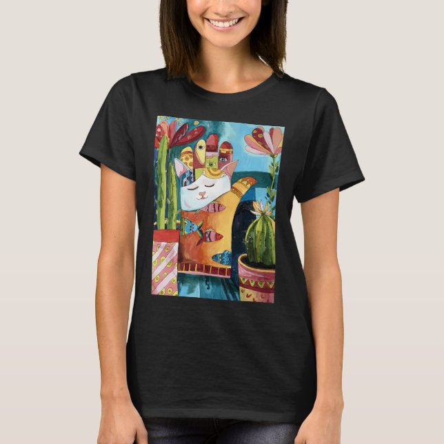 Hamsa Katt Talisman Målning T Shirt (Framsida)