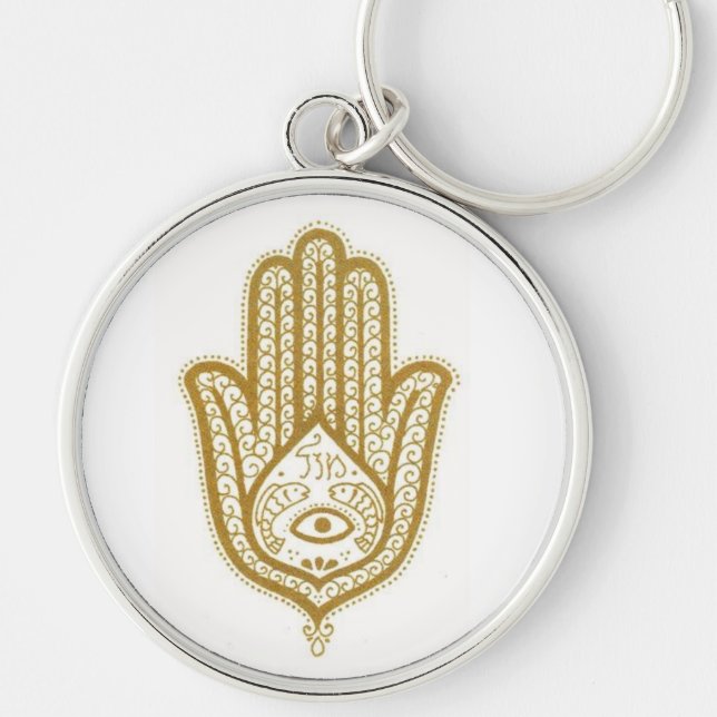Hamsa Keychain Rund Silverfärgad Nyckelring (Framsidan)