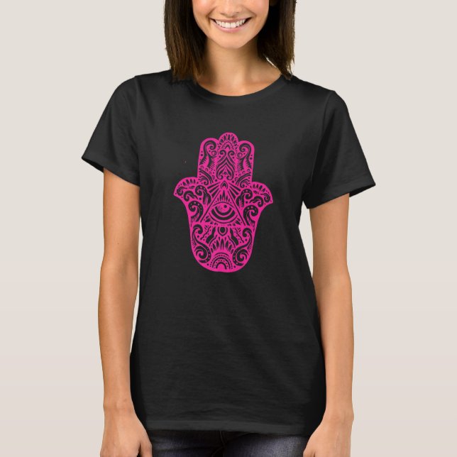 Hamsa Mandala Womens Yoga Hand of Fatima Symbol T Shirt (Framsida)