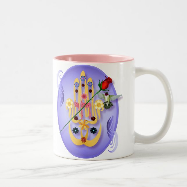 Hamsa och blommamuggar Två-Tonad mugg (Höger)