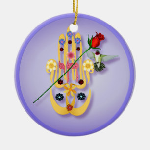 Hamsa och blommaprydnadar julgransprydnad keramik