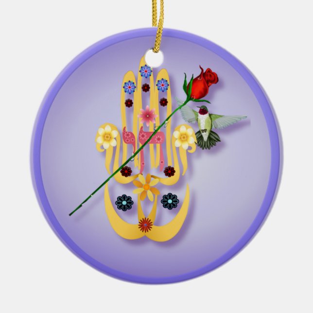 Hamsa och blommaprydnadar julgransprydnad keramik (Framsidan)