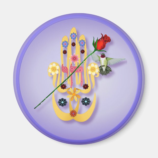 Hamsa och Flowers Magnets Magnet (Framsidan)